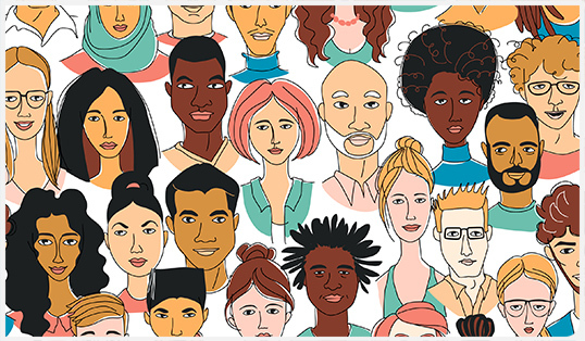 Group of illustrated diverse faces