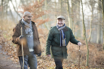 Two older men on a winter walk