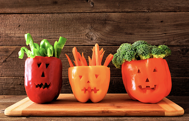 Halloween themed snacks made out of vegetables.