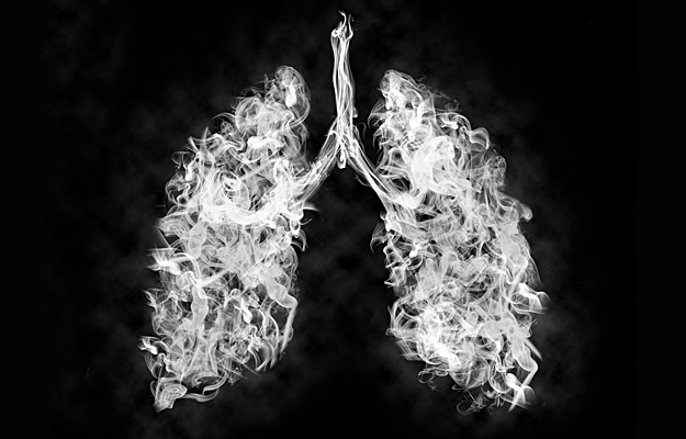 Vapor in the shape of lungs.