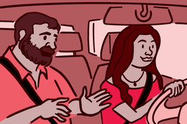 Illustration of a car passenger talking to the driver