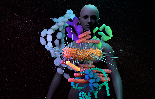 An illustration of the human microbiome.