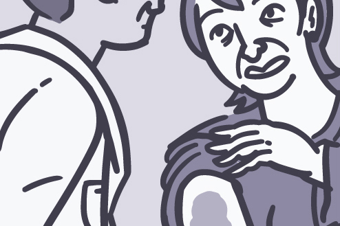 Illustration of a woman showing her bruises to her health care provider