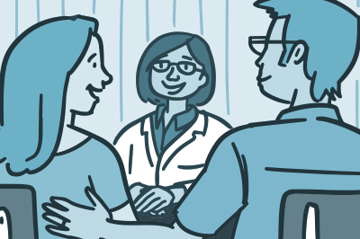 Illustration of a couple talking to doctor