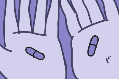 Illustration of a person holding identical pills in each hand