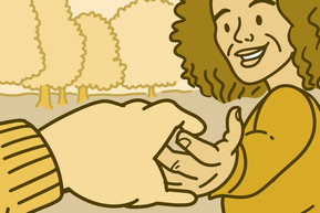 Illustration of a person reaching toward an outstretched hand