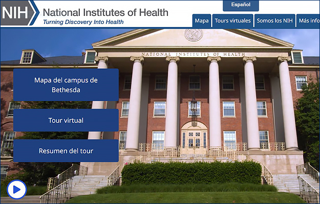 A screenshot of the Spanish-language NIH Virtual Tour home page. 