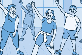 Illustration of a group Zumba class.