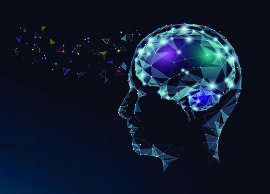 Abstract illustration of a brain with various small objects going into it