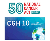 Logos for the 50th anniversary of the National Cancer Act: 1971-2021 and the 10th anniversary of NCI's Center for Global Health"