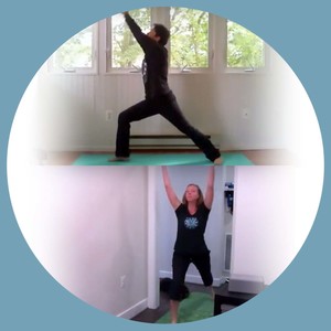 Two women practicing yoga