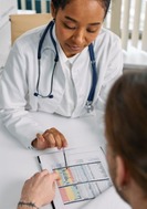 A medical professional reviewing laboratory results with a patient.