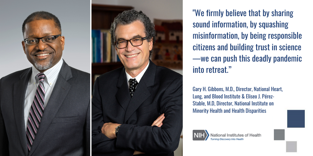Quote card featuring an excerpt from the op-ed and headshots of Dr. Gibbons and Dr. Perez-Stable