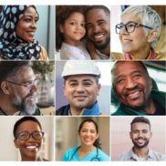 A 3x3 grid of people of various ethnicities, ages, and genders