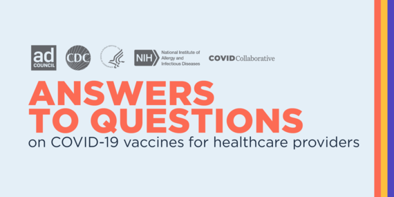 Image text reads "Answers to Questions on COVID-19 vaccines for healthcare providers"