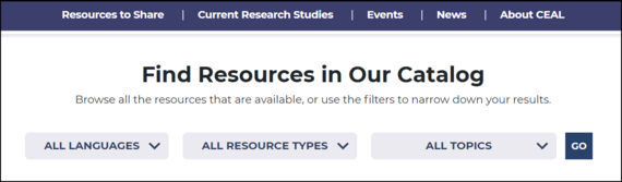 Screenshot of CEAL website's Resource Catalog page