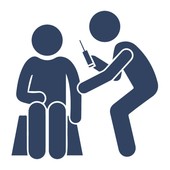 Two stick figures with a syringe: a standing stick figure vaccinates a seated one.