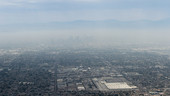 An aerial view of smoggy Los Angeles, CA