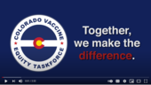 A screenshot for the Colorado Vaccine Equity Taskforce video