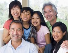 Asian family smiling together