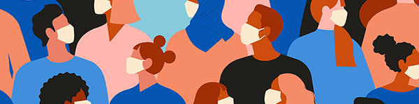 Illustration of a diverse group of people wearing face masks