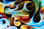 abstract painting depicting human head and music