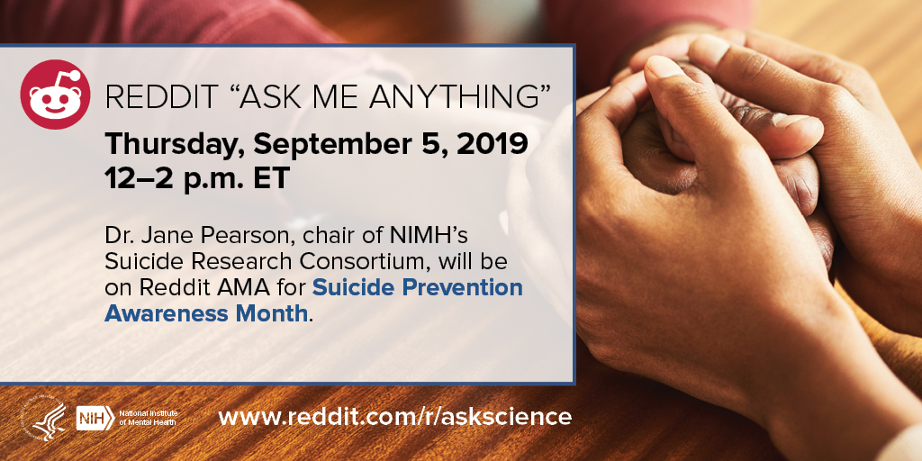Reddit Ask Me Anything on suicide prevention research with two hands holding each other in comfort