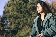 Portrait of a latin woman during a sunny day stock