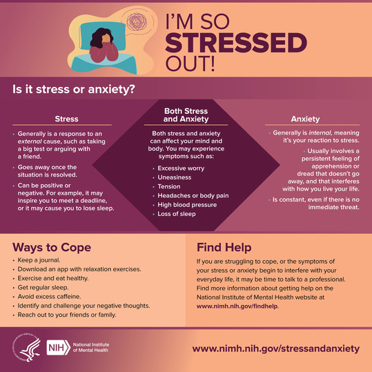 Feeling overwhelmed? Read this infographic to learn whether it's stress or anxiety, and what you can do to cope.