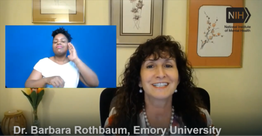 Screenshot of NIMH livestream event on post-traumatic stress disorder with Dr. Barbara Rothbaum. 