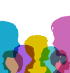 Silhouettes of youth heads in various colors. 