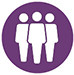 A purple circle with 3 gender neutral stick figures