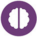 Purple circle with two hemispheres view of the brain