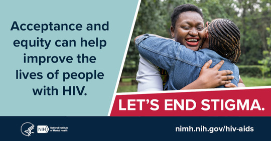 Two women hug, one is smiling. Acceptance and equity can help improve the lives of people with HIV.