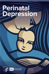 Perinatal depression. An illustrated woman holding a child.
