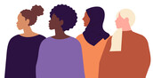 Silhouette of four diverse women.