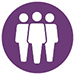 A purple circle with 3 gender neutral stick figures