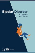 Bipolar Disorder in Children and Teens cover. A child on a swing going between a light blue and dark blue background.