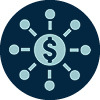 Dollar sign inside spoke and hub icon