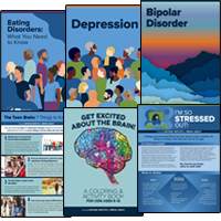 Covers of various NIMH publications and fact sheets.