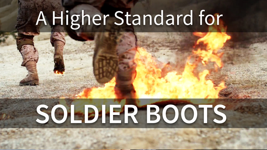 Title screen for video says: A Higher Standard for Soldier Boots