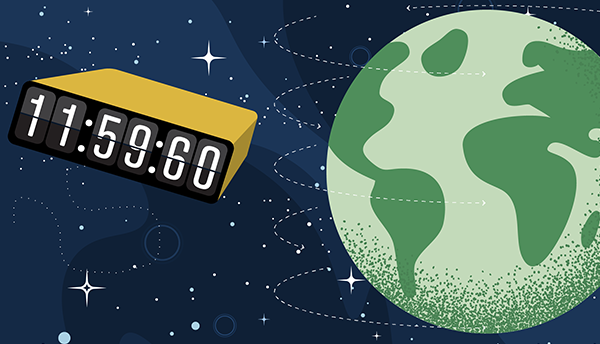 Illustration shows a digital clock in space orbiting around the earth.