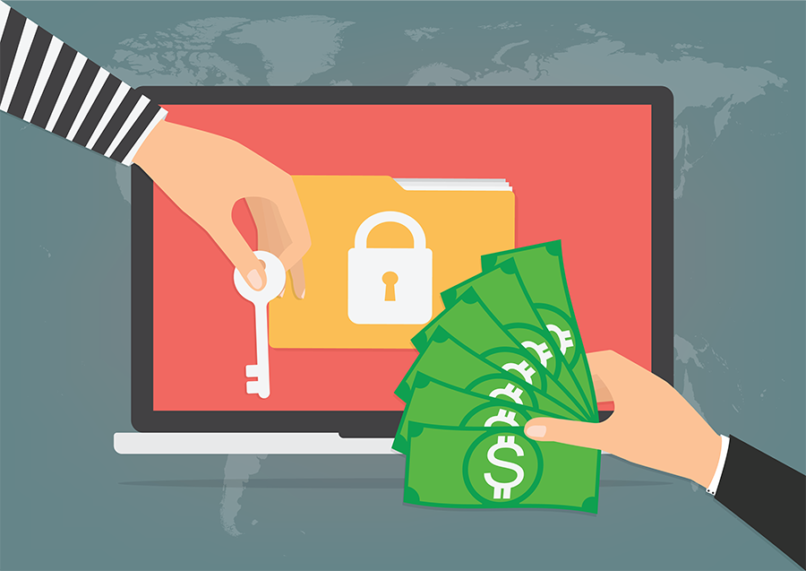 Hand holding lock with cash in front of locked computer screen - RD