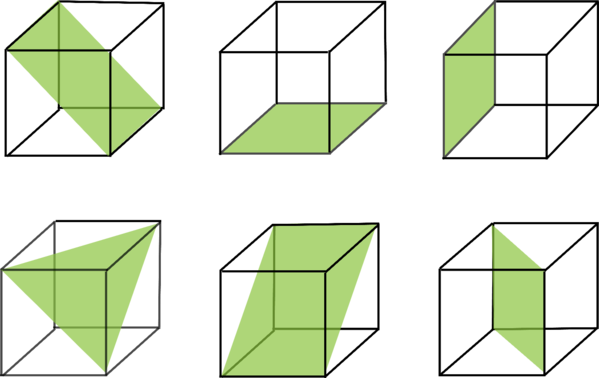 Silicon crystal illustration shows six 3D cubes with green surfaces indicating different planes within the cubes. 