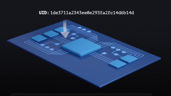 Illustration of computer chip shows arrow pointing to unique ID tag.
