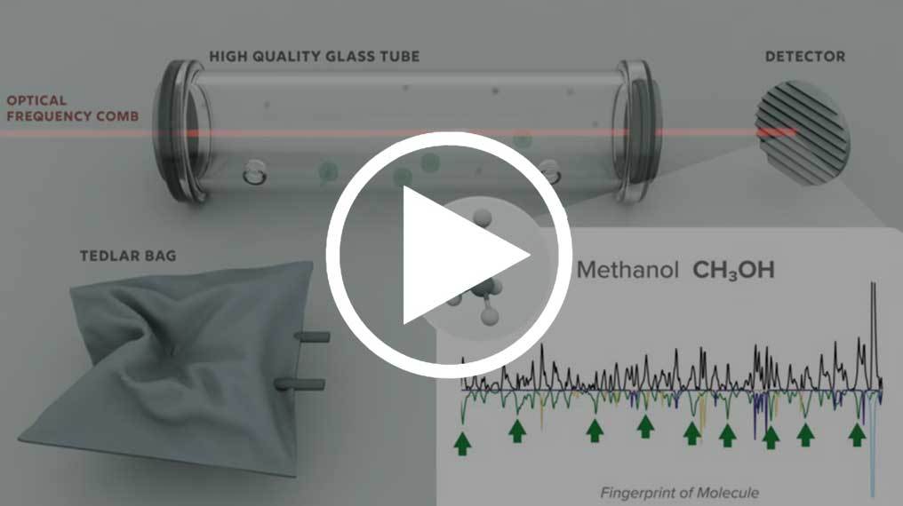 Still from video shows parts of the frequency comb breathalyzer system.