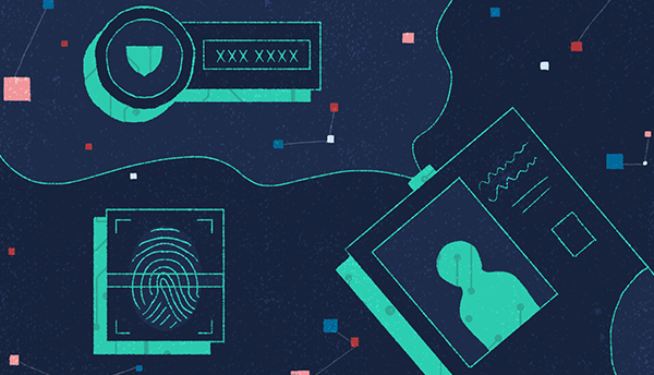 FIPS illustration shows a montage of a fingerprint, an electronic token and an ID card. 