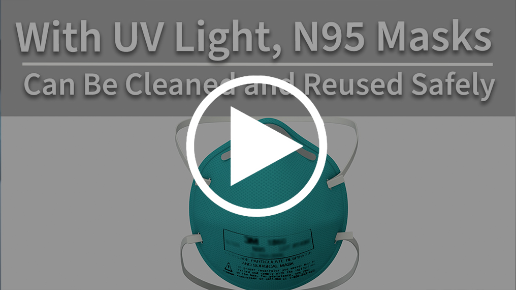 Video title screen says: With UV Light, N95 Masks Can Be Cleaned and Reused Safely