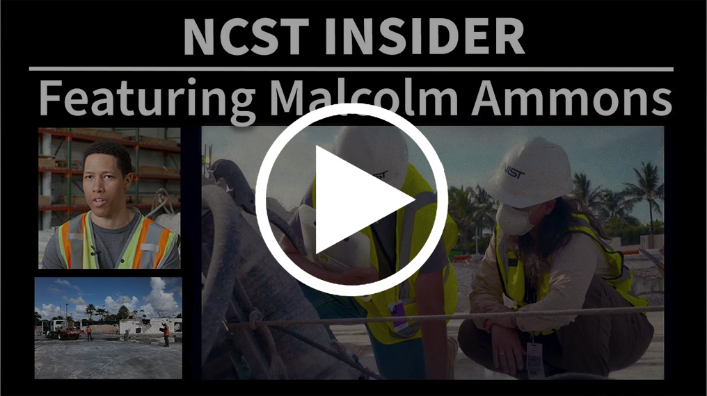 Video title screen shows pictures of workers in safety gear and reads: NCST Insider, Featuring Malcolm Ammons