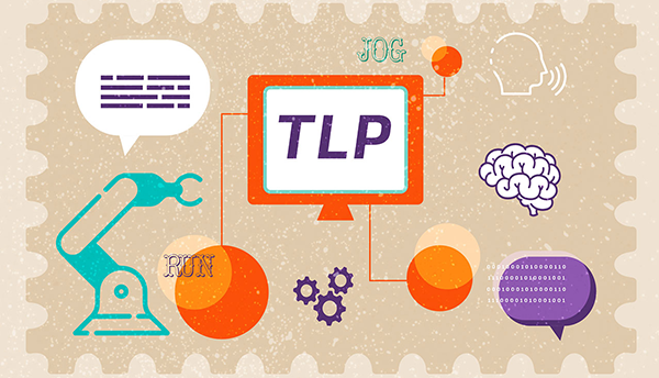 Illustration has "TLP" on a computer screen linked to a robot arm, a human brain, gears and other symbols. 